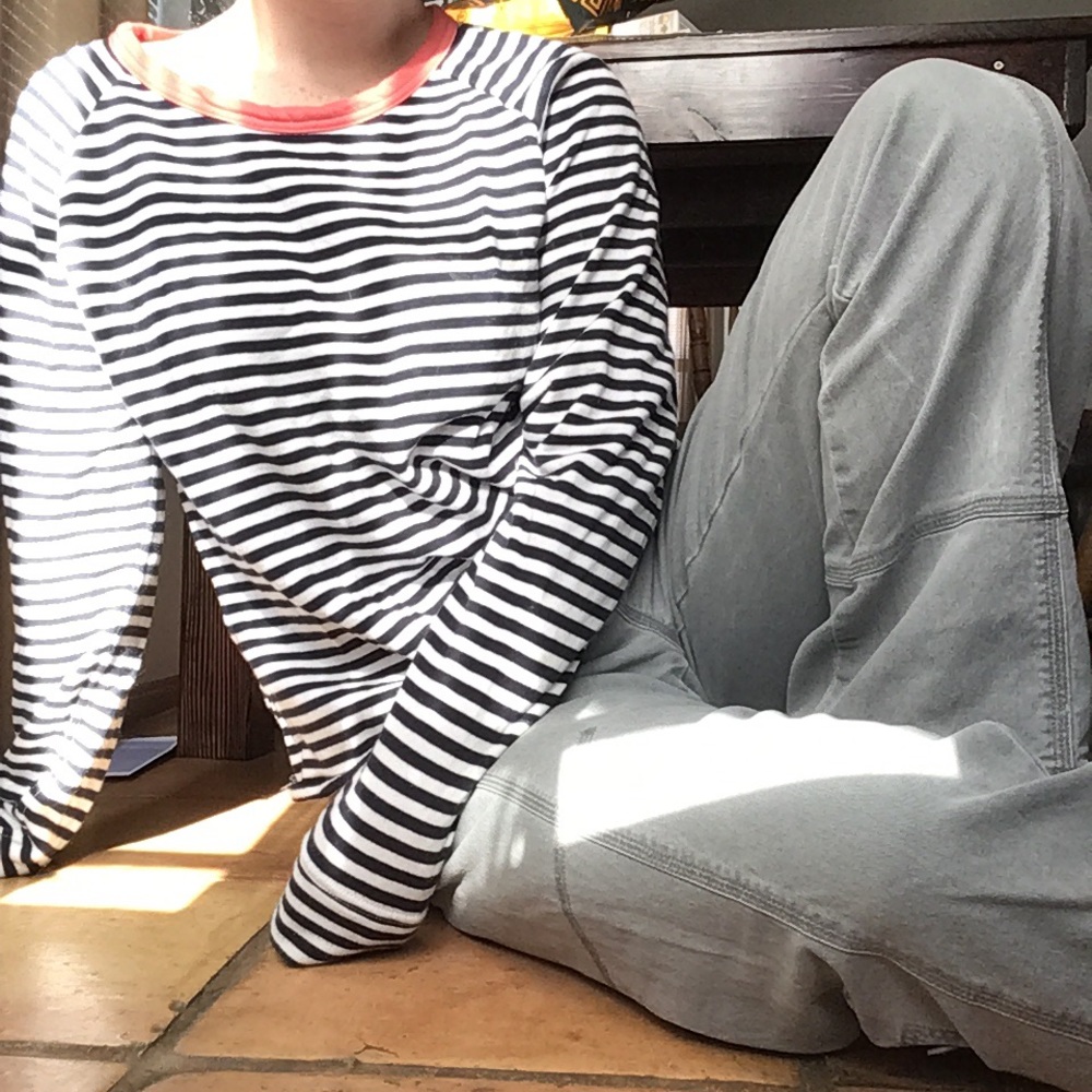 GAP striped sweater with coral trim
